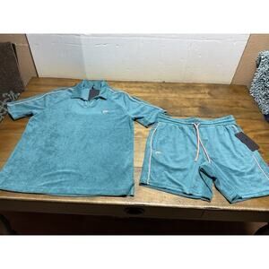 Fabletics Men’s S/S Shirt The Island Terry Polo Teal With Pink Set Size M NWT